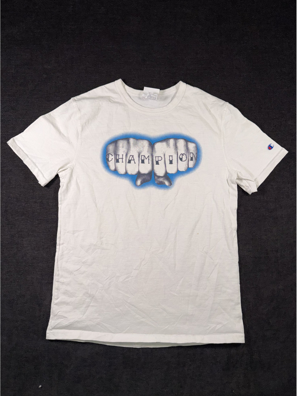 Champion White Medium T-Shirt with Fist Graphic Print